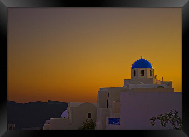 oia sunset Framed Print by meirion matthias