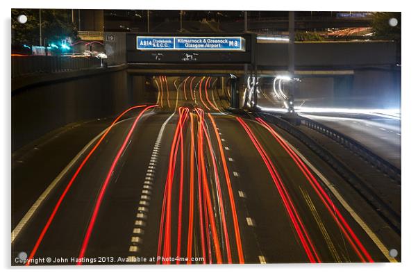 Traffic Trails M8 Glasgow Acrylic by John Hastings
