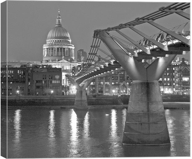 Millenium Bridge and St Pauls at night Canvas Print by Steve Smith