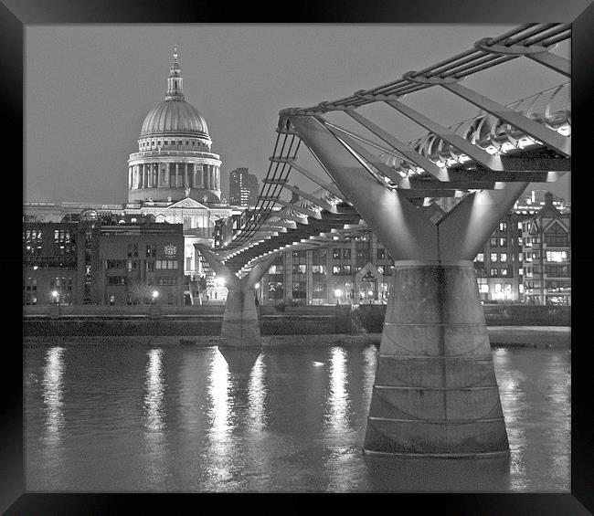 Millenium Bridge and St Pauls at night Framed Print by Steve Smith