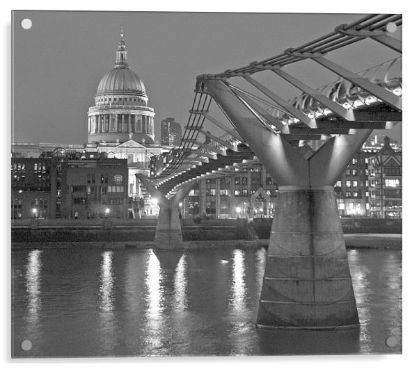 Millenium Bridge and St Pauls at night Acrylic by Steve Smith