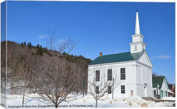 Picturesque Vermont Church Canvas Print by Malcolm Snook