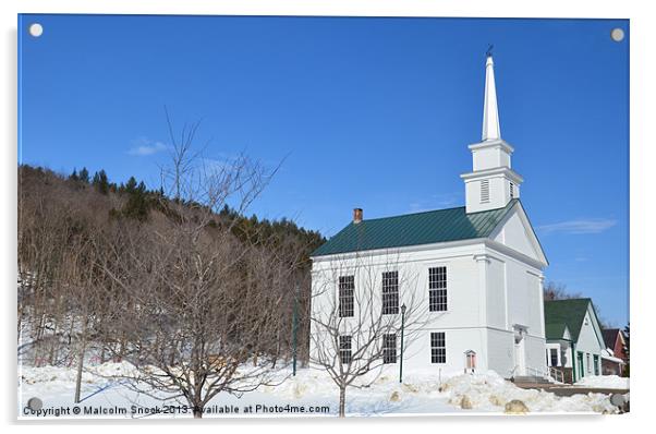 Picturesque Vermont Church Acrylic by Malcolm Snook