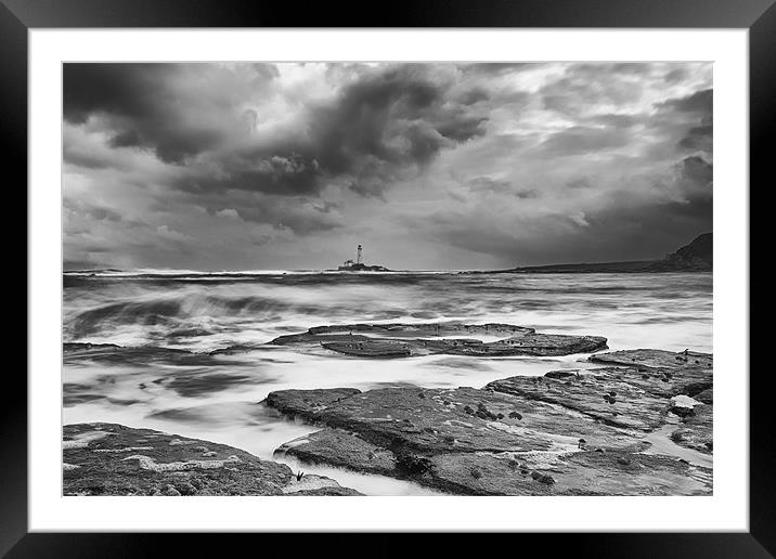 Stormy day, St Marys Lighthouse Framed Mounted Print by Tom Hibberd