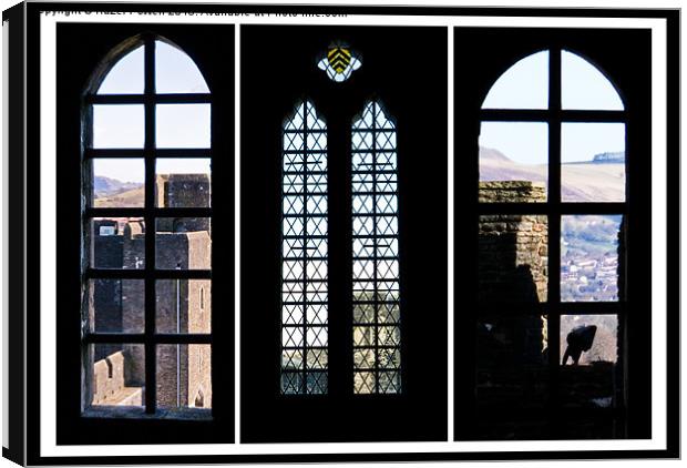 Looking through the windows at Caerphilly Castle Canvas Print by Hazel Powell