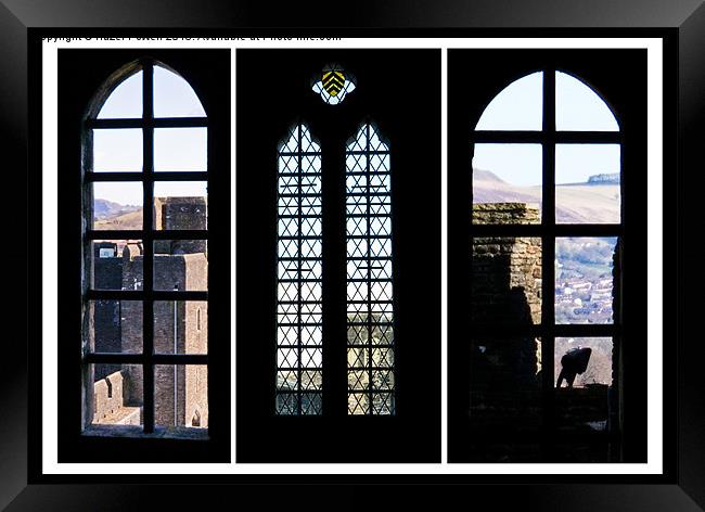 Looking through the windows at Caerphilly Castle Framed Print by Hazel Powell