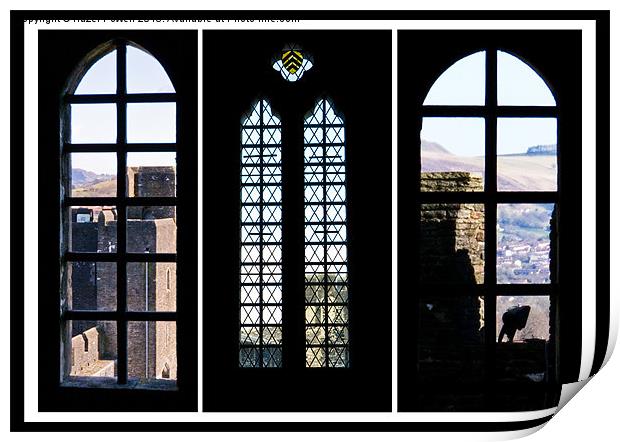 Looking through the windows at Caerphilly Castle Print by Hazel Powell