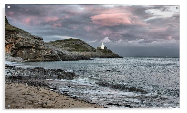 Sunset over Bracelet Bay, Mumbles Acrylic by HELEN PARKER