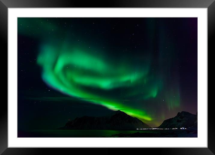 Northern lights over Flakstad Framed Mounted Print by Thomas Schaeffer