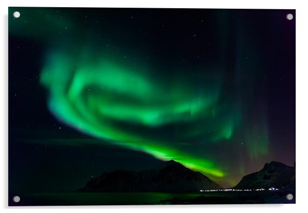Northern lights over Flakstad Acrylic by Thomas Schaeffer