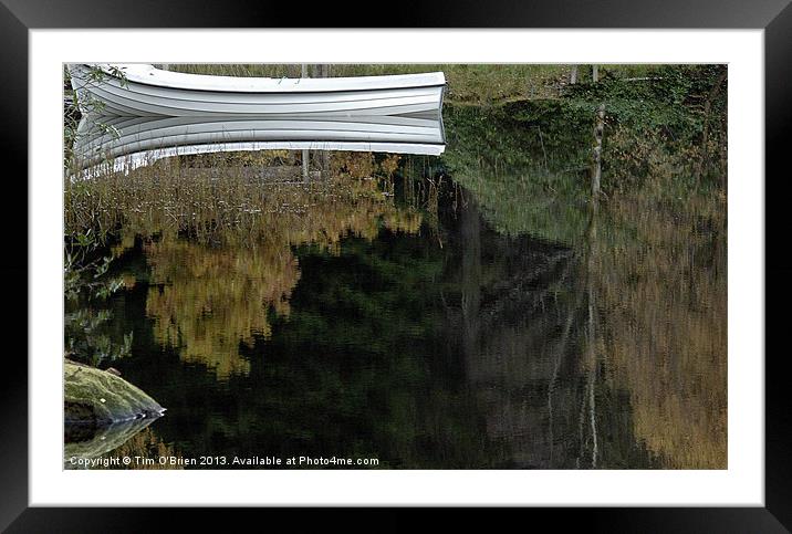 Reflections of Boat and Trees Framed Mounted Print by Tim O'Brien