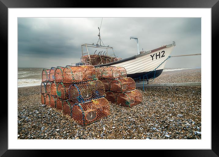 Lobster Pots on Cley beach Framed Mounted Print by Stephen Mole