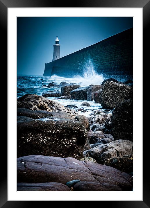 Waves at Tynemouth Lighthouse Framed Mounted Print by John Shahabeddin