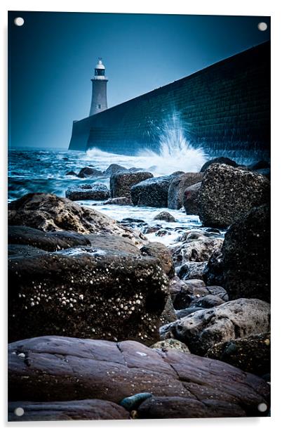 Waves at Tynemouth Lighthouse Acrylic by John Shahabeddin