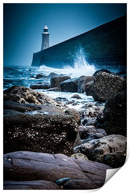 Waves at Tynemouth Lighthouse Print by John Shahabeddin