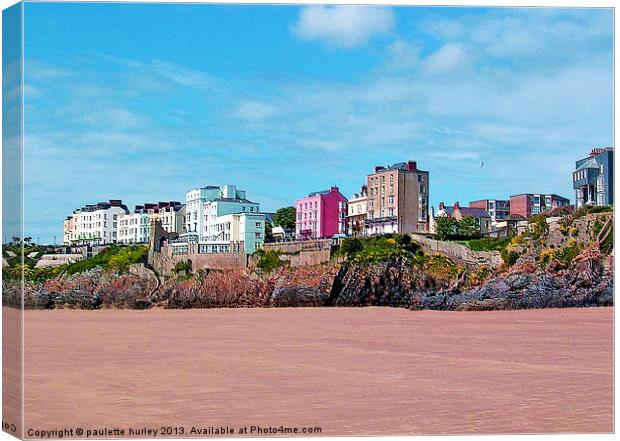 Tenby Hotels.South Beach.Pembrokeshire. Canvas Print by paulette hurley