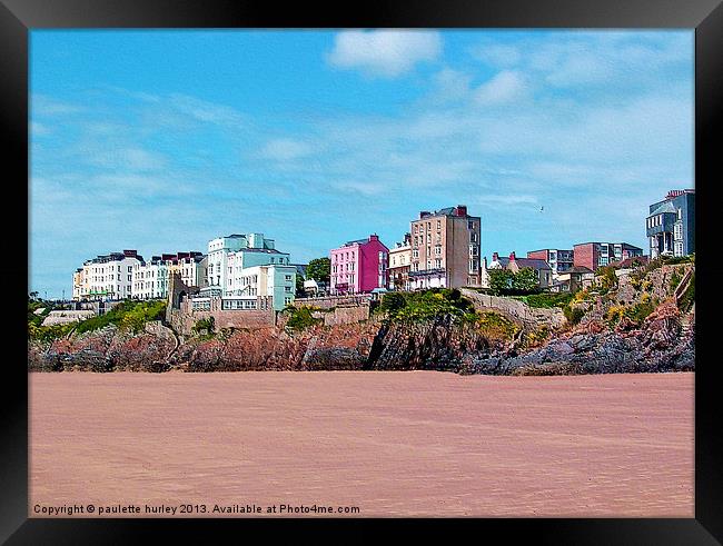 Tenby Hotels.South Beach.Pembrokeshire. Framed Print by paulette hurley