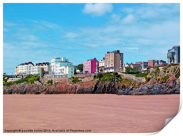 Tenby Hotels.South Beach.Pembrokeshire. Print by paulette hurley