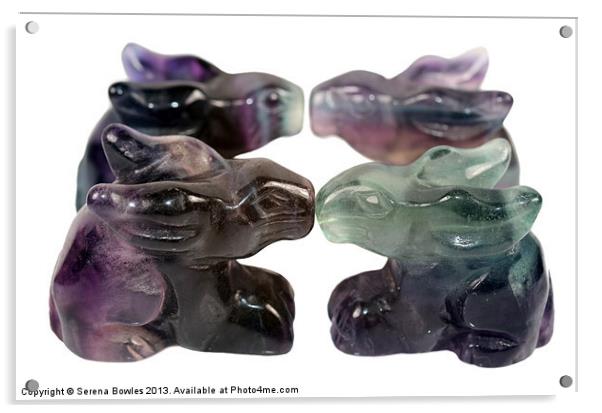 Four Rainbow Fluorite Rabbits Acrylic by Serena Bowles