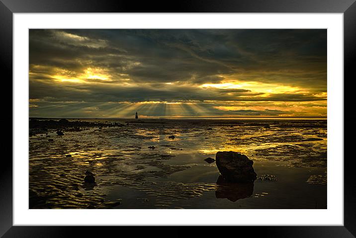 Rays, Rocks and a Lighthouse Framed Mounted Print by Aran Smithson