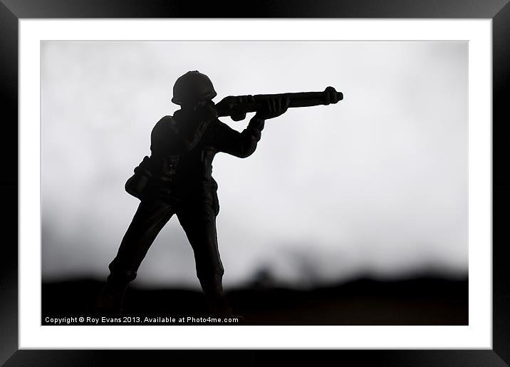 Toy soldier Fire fight Framed Mounted Print by Roy Evans