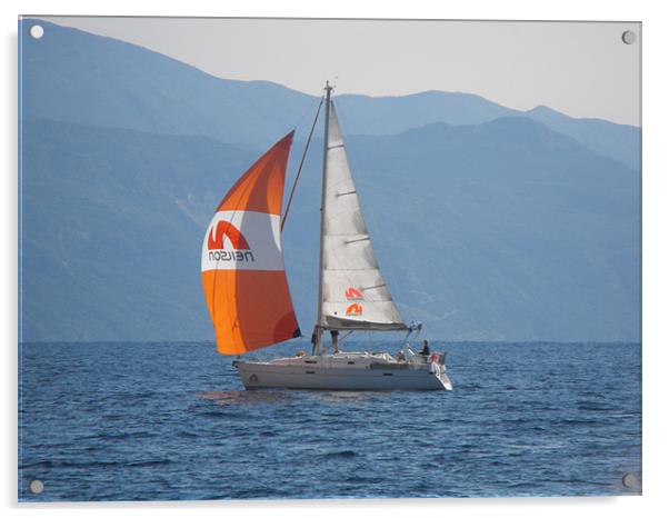 Youht with orange sail Acrylic by Rodney Leith