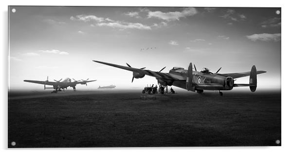 Lancasters on dispersal black and white version Acrylic by Gary Eason
