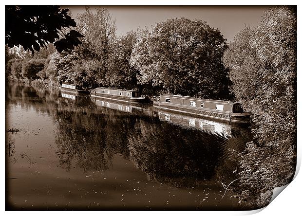 Moored Canal Boats, Kintbury, Berkshire, England,  Print by Mark Llewellyn