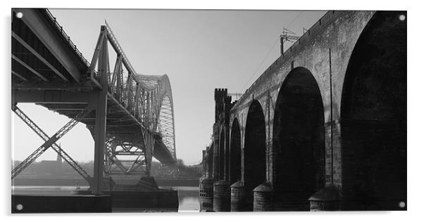 Runcorn Jubilee and Railway Bridges Acrylic by Phillip Orr