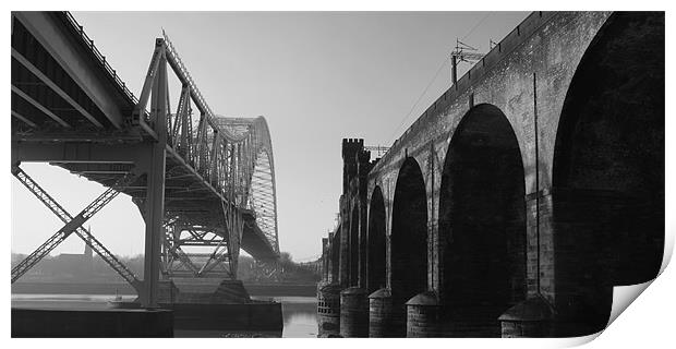 Runcorn Jubilee and Railway Bridges Print by Phillip Orr