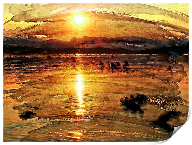 Sunset on Windermere Print by Amanda Moore