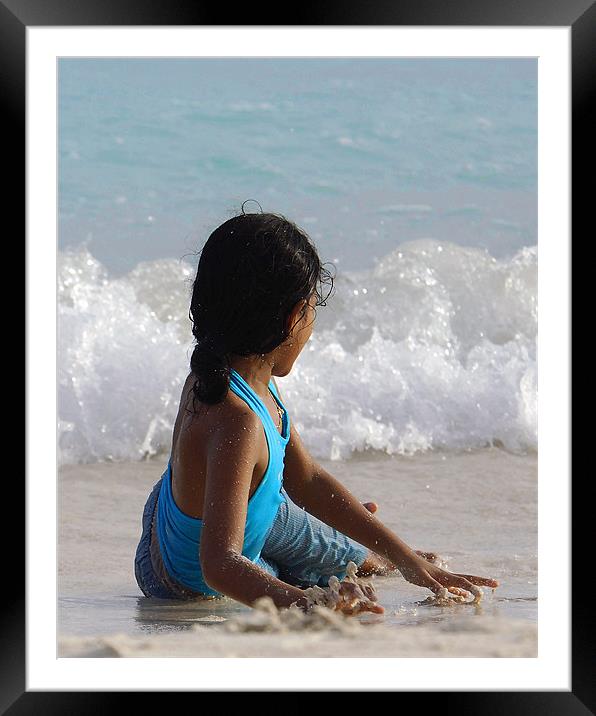Girl and Wave Framed Mounted Print by Hassan Najmy