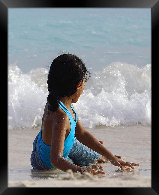 Girl and Wave Framed Print by Hassan Najmy