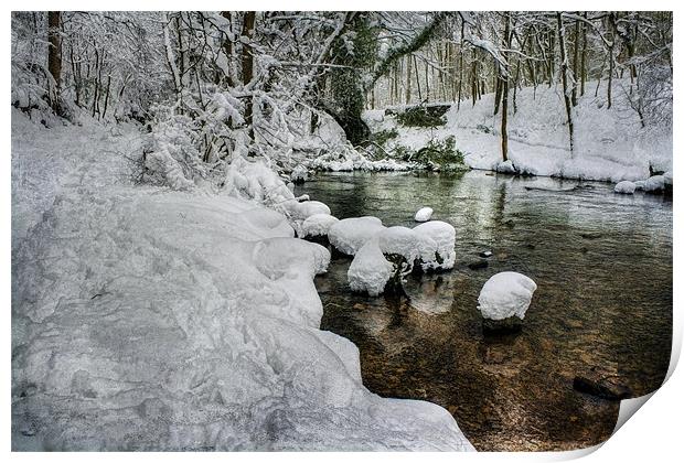 Snow on the River bank Print by Ian Mitchell
