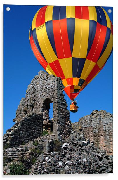 Balloon over Caldicot Castle Acrylic by Peter Cope