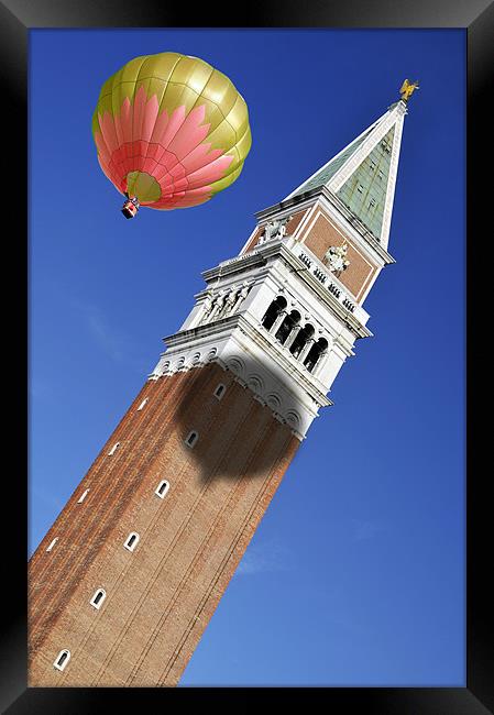 Balloon over Venice Framed Print by Peter Cope