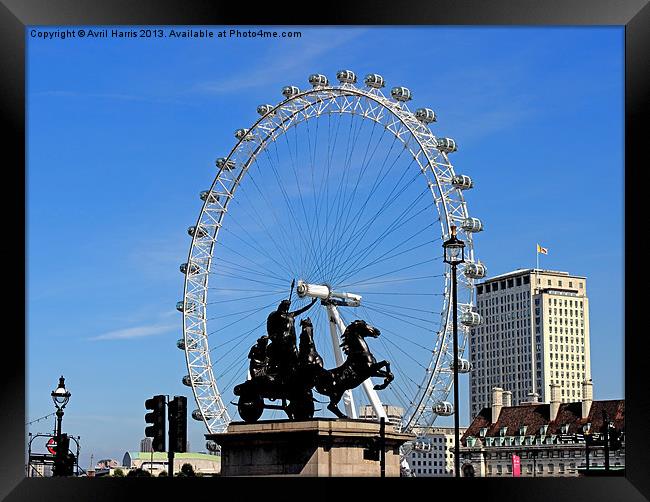 Boadicea supporting the eye Framed Print by Avril Harris