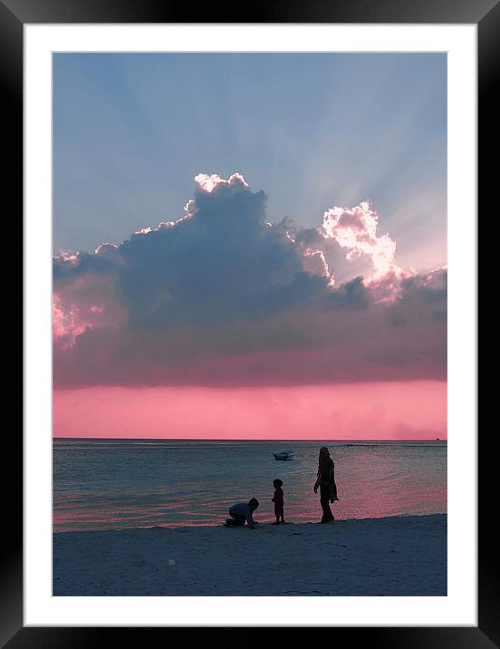 Family in sunset Framed Mounted Print by Hassan Najmy