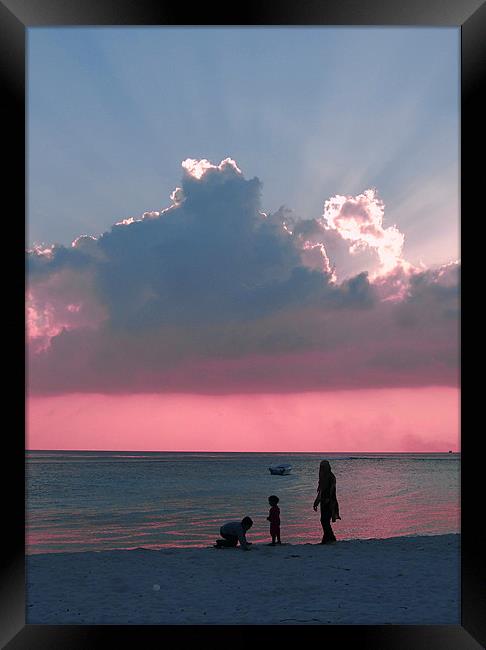 Family in sunset Framed Print by Hassan Najmy