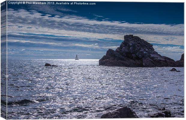 Rocks and Yacht Canvas Print by Phil Wareham