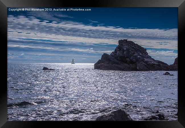 Rocks and Yacht Framed Print by Phil Wareham