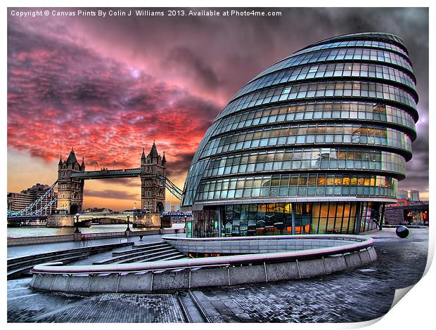 London Skyline - City Hall and Tower Bridge Print by Colin Williams Photography