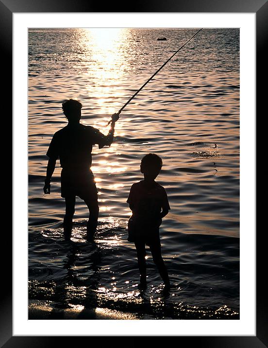 Fishing with dad Framed Mounted Print by Hassan Najmy