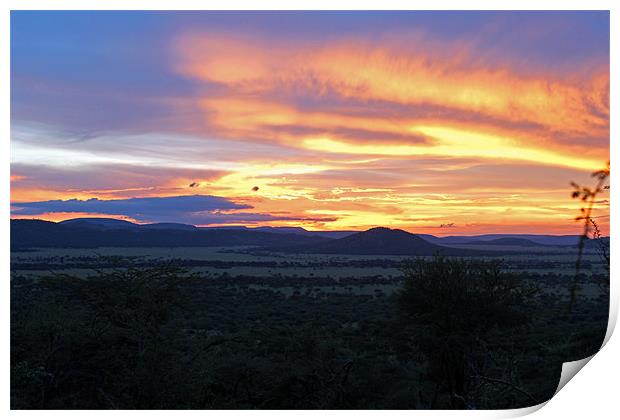 Sun setting over Serengeti Print by Tony Murtagh