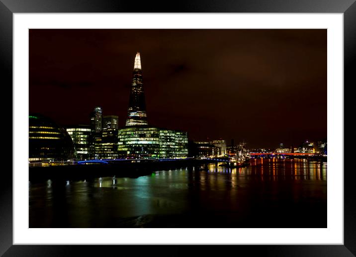 The River Thames at Night Framed Mounted Print by David Pyatt