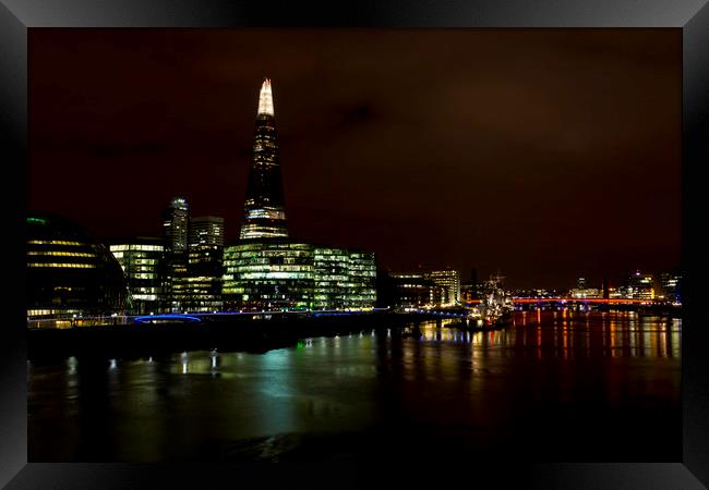 The River Thames at Night Framed Print by David Pyatt