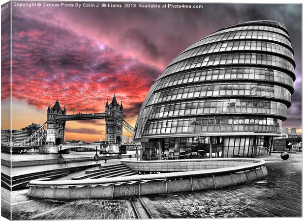 London Skyline - City Hall and Tower Bridge BW Canvas Print by Colin Williams Photography
