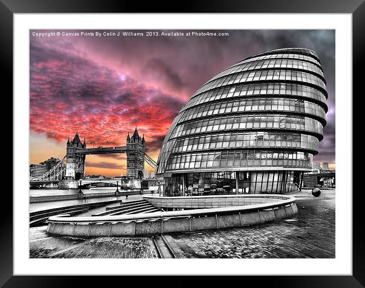 London Skyline - City Hall and Tower Bridge BW Framed Mounted Print by Colin Williams Photography