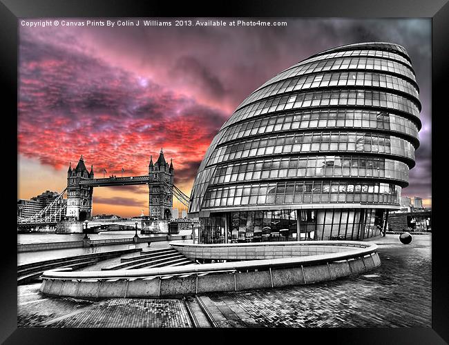 London Skyline - City Hall and Tower Bridge BW Framed Print by Colin Williams Photography