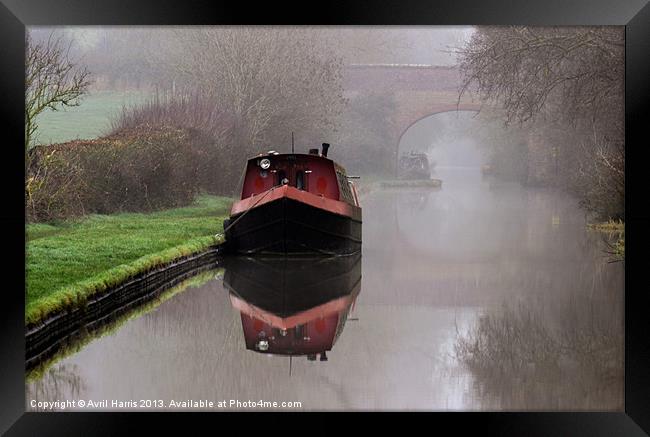 Mystical Barge on the Canal Framed Print by Avril Harris
